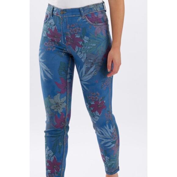 FRANK LYMAN REVERSIBLE DENIM BLUE PINK FLORAL JEAN PANTS XL - Picture 6 of 12